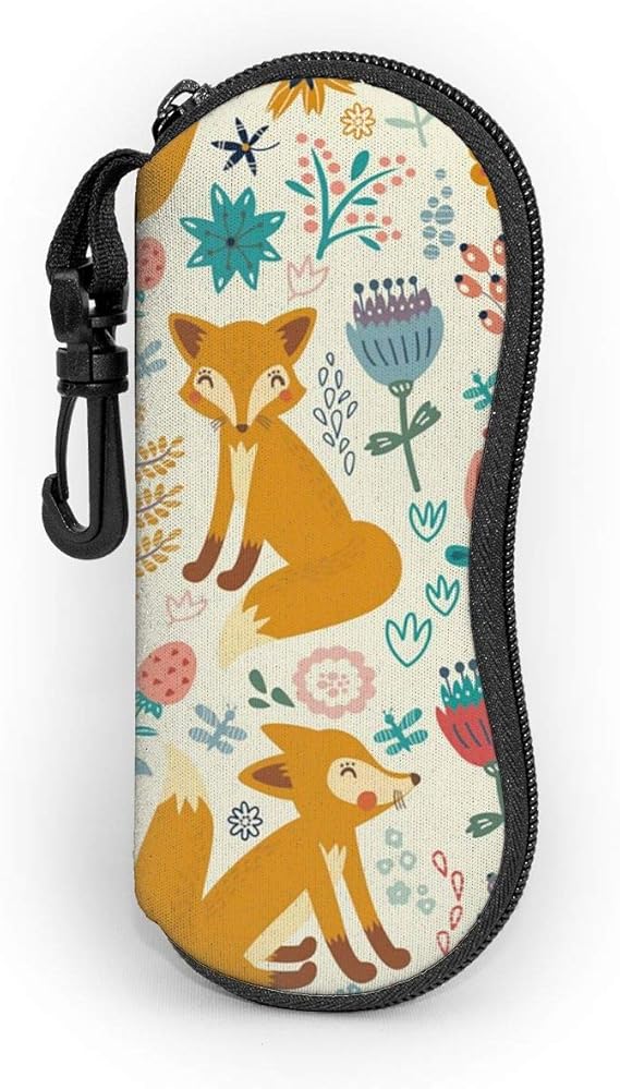 Amazon メガネケース 眼鏡ケース かわいいキツネの華やかな花 おしゃれ 眼鏡入れ 大容量 軽量 防滴可能 擦り傷防止 メガネポーチ 小物入れ 持ち運び便利 ファスナー式 めがねケース 文房具 中学生 高校生 眼鏡小物 通販