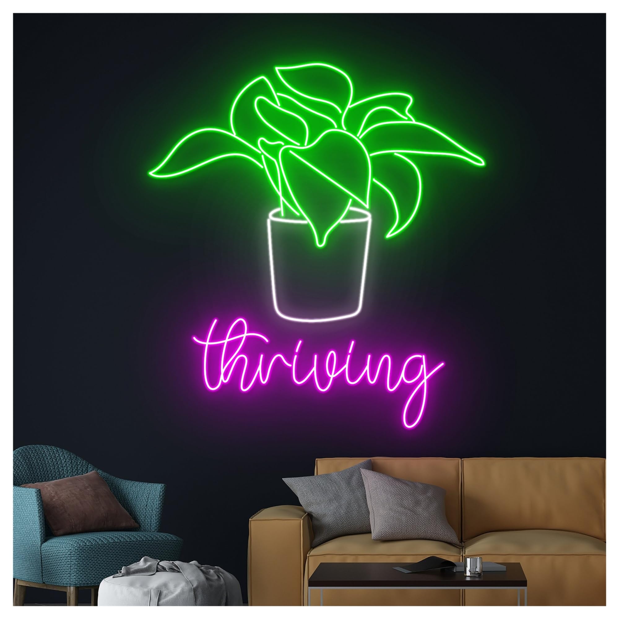 Insegna al Neon Insegna Al Neon Con Luce LED Verde Per Vasi Di Piante Prosperose, Decorazione Da Parete Per Stanza, Foglie Ecologiche E Naturali, 58cm