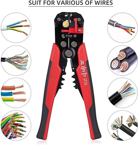 Miniatura 3 de Cortador de alambre autoajustable 5 en 1, herramienta multifuncional para prensado de cables, engarzado, corte, 10-24 AWG, 0.2-6.0 mm², (rojo)