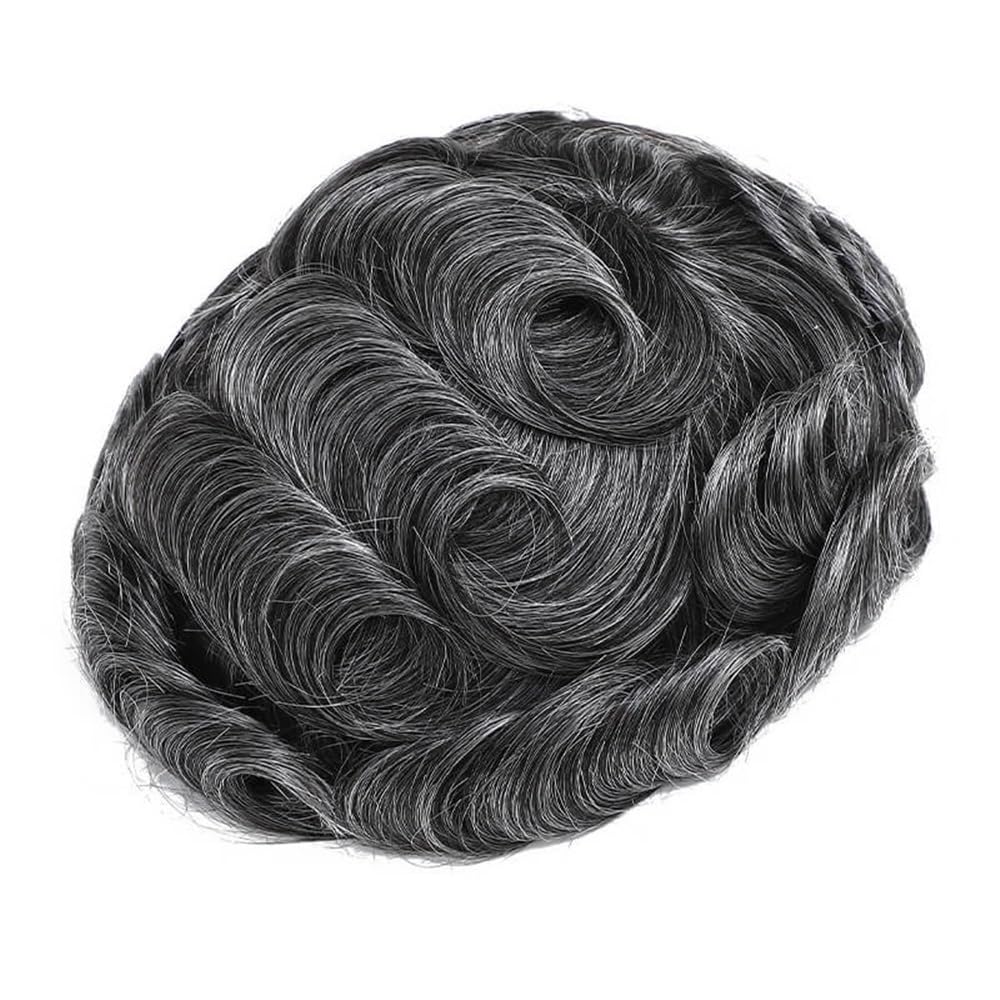 Men's Toupee Parrucca da uomo a doppio strato in pizzo PU, sistema di sostituzione capillare, protesi for capelli umani, traspirante, resistente, parrucche maschili 1B40(6"x9")