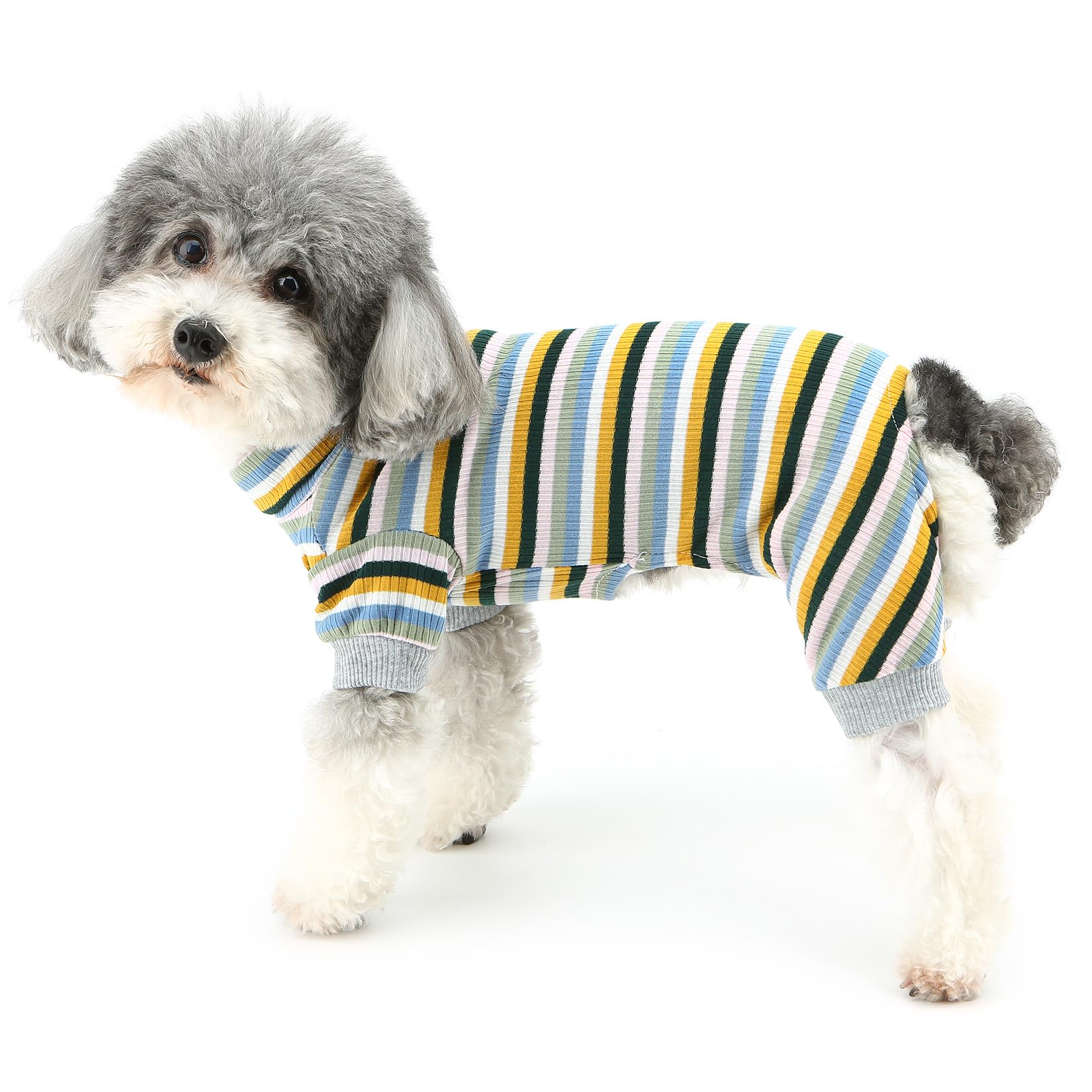 Zunea Striped Dog Pyjamas for Small Dogs Summer Puppy Clothes Pajamas Turtleneck Full Cover Pjs Overalls Jumpsuit Colorful Pet Cat Dog Sleeping Clothing Chihuahua Yorkie Apparel Green XL