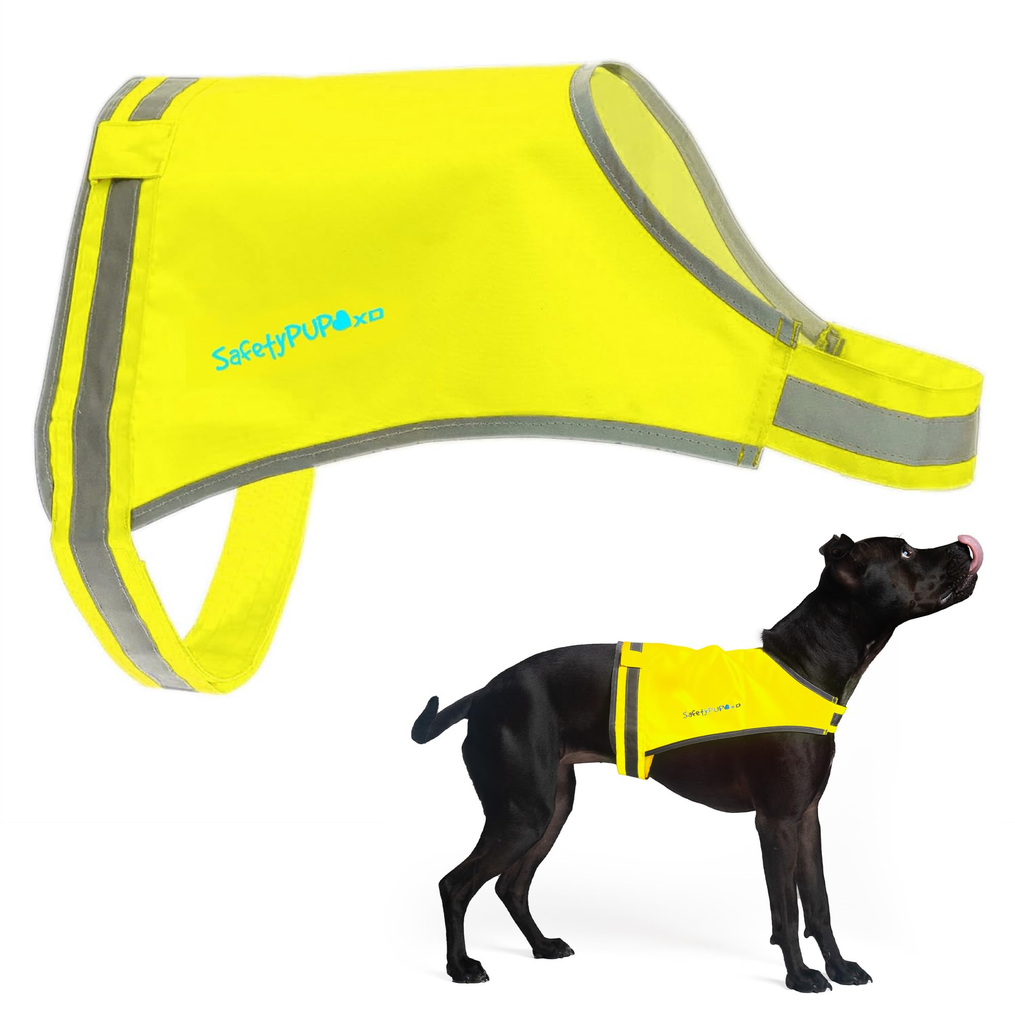 SafetyPUP XD Lite Dog Vest. Coverage to Mid Back. Reflective Hi Visibility Fluorescent Yellow Fabric Helps to Keep Them in Sight and Safe On and Off