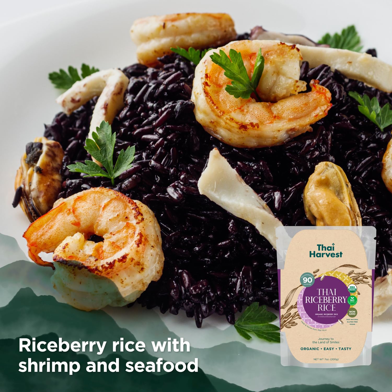 THAI HARVEST 100% USDA Organic Riceberry Rice 7 Ounce (Pack of 8) Microwaveable 90 Seconds Ready to Eat Instant Rice for Quick Dinner Meals Zero Preservatives Gluten Free