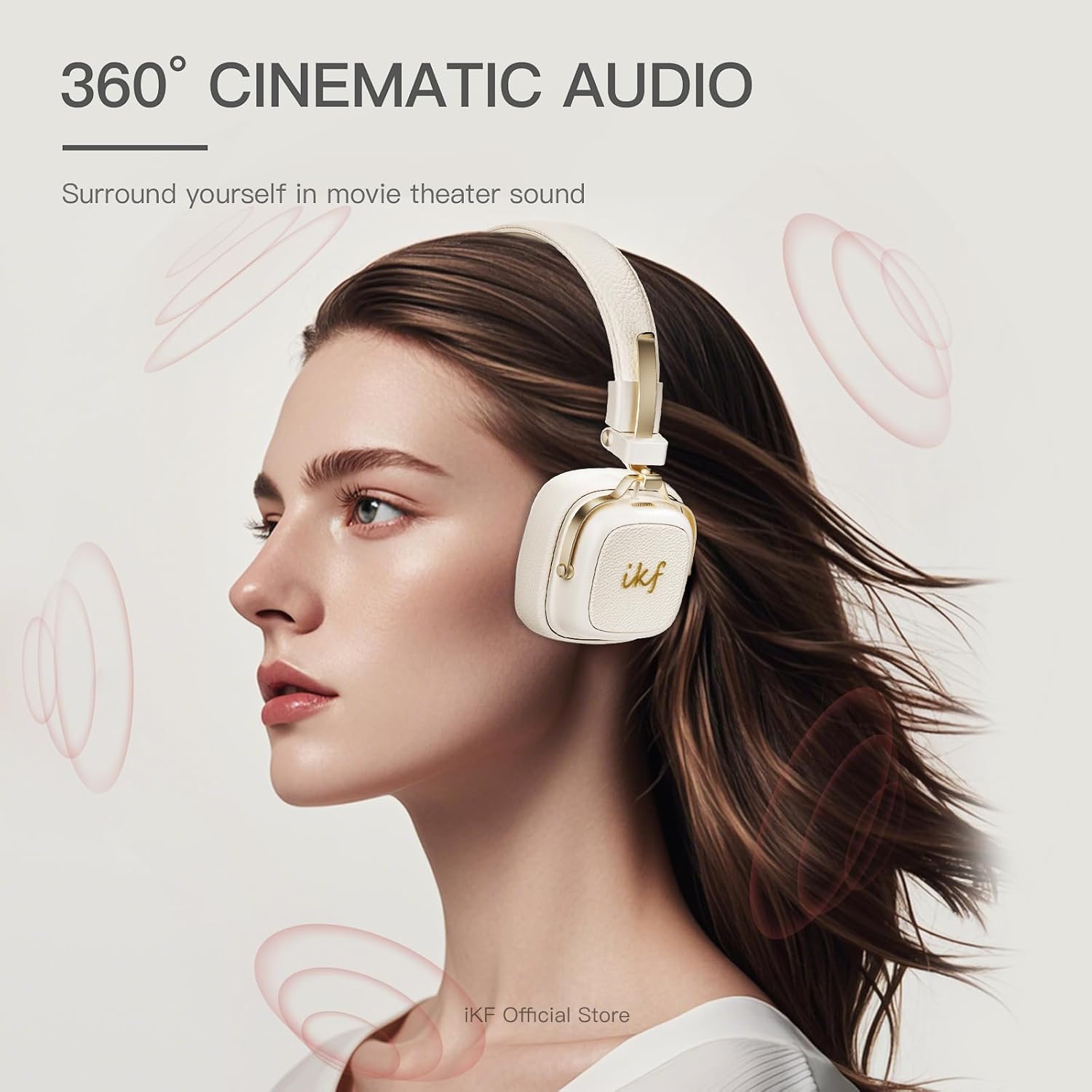 iKF E2 Bluetooth On-Ear Headphones, Wireless Foldable Headset with 90H Playtime, 40mm Drivers, Deep Bass, 3D Spatial Sound, Built-in Mic (Offwhite) - Image 5