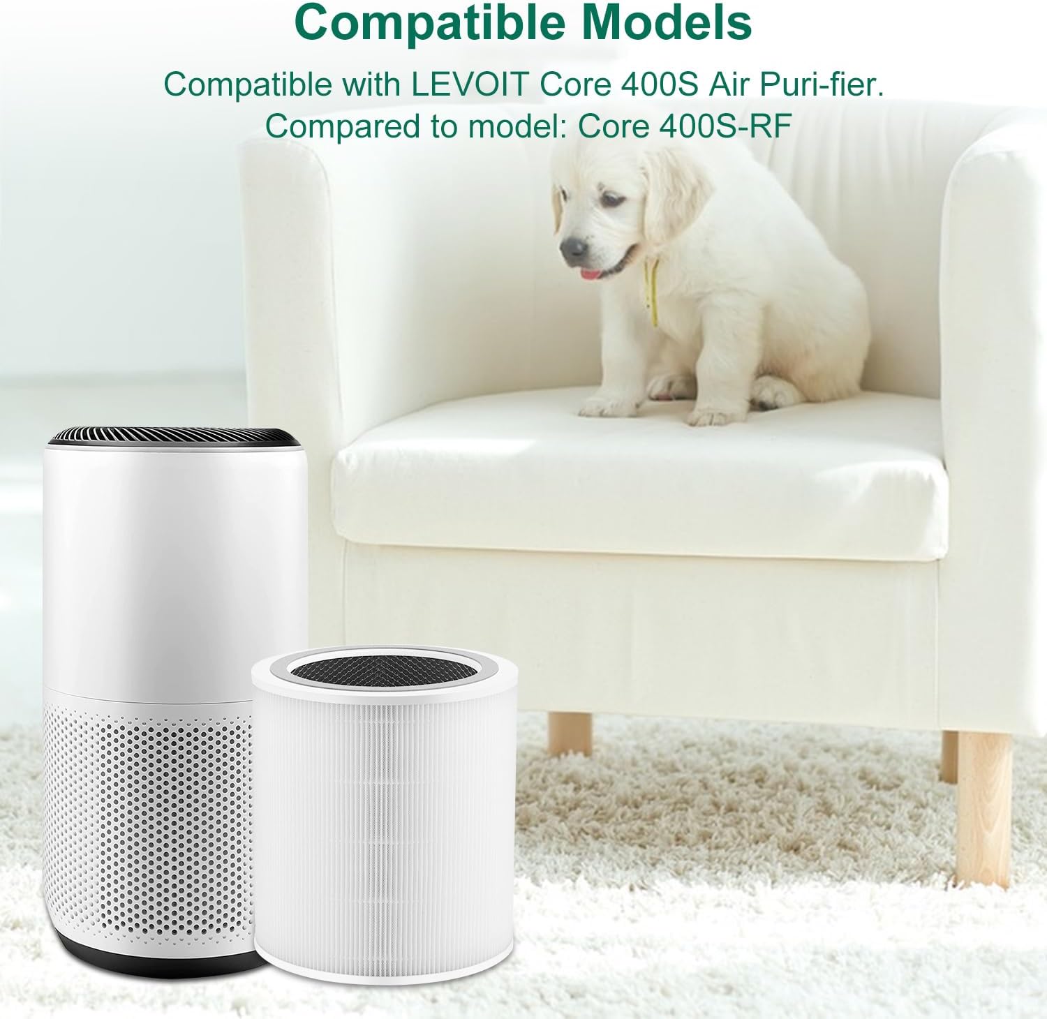 2 Pack Core 400S Replacement Filter Compatible with LEVOIT Core 400S, 3-in-1 Filter, Activated Carbon Filtration, Compared to Part# Core 400S-RF White - Image 2