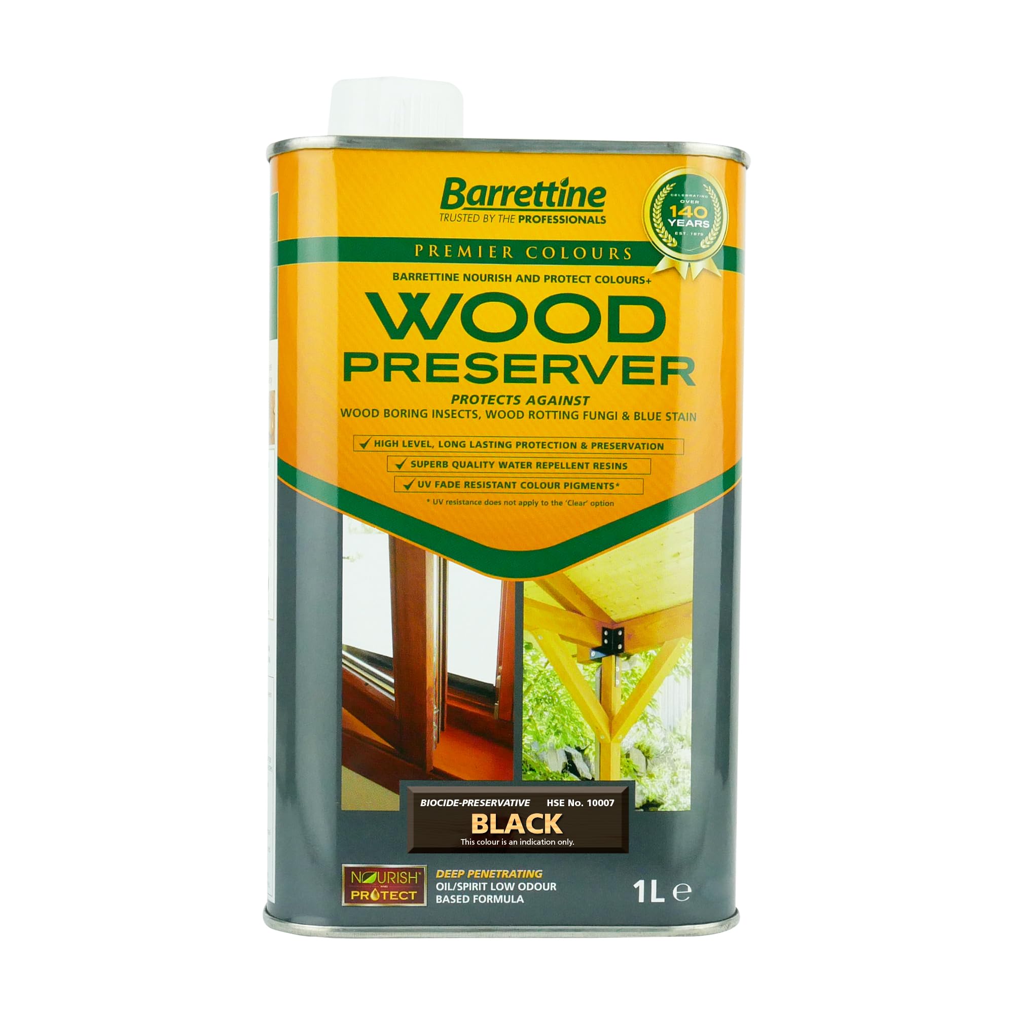 Barrettine Wood Preserver (Black, 1L) - UV Fade Resistant, Durable & Water Repellent Premier Wood Preserver, Deep Penetrating, Low Odour & Oil Based, Suitable for Outdoor & Indoor Use