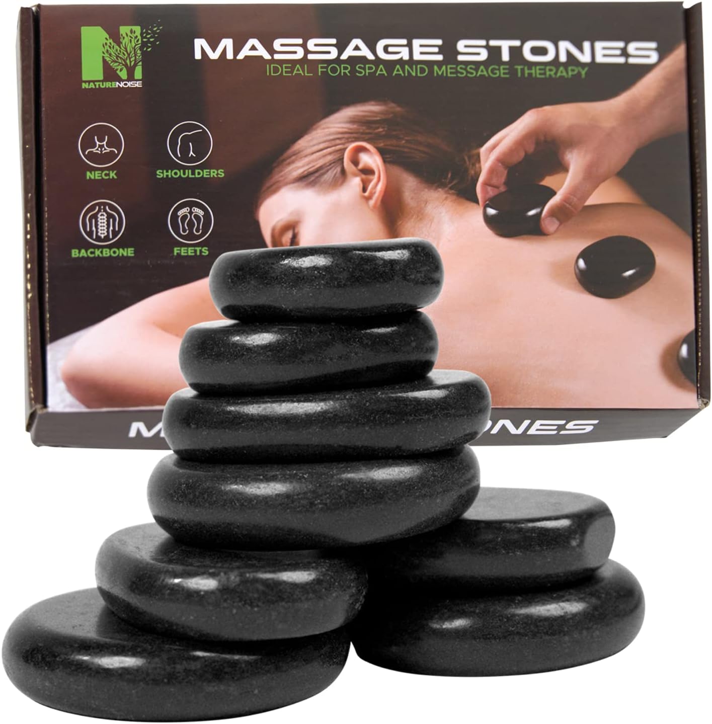 NatureNoise Hot Stones for Massage Set of 8 Pcs Basalt