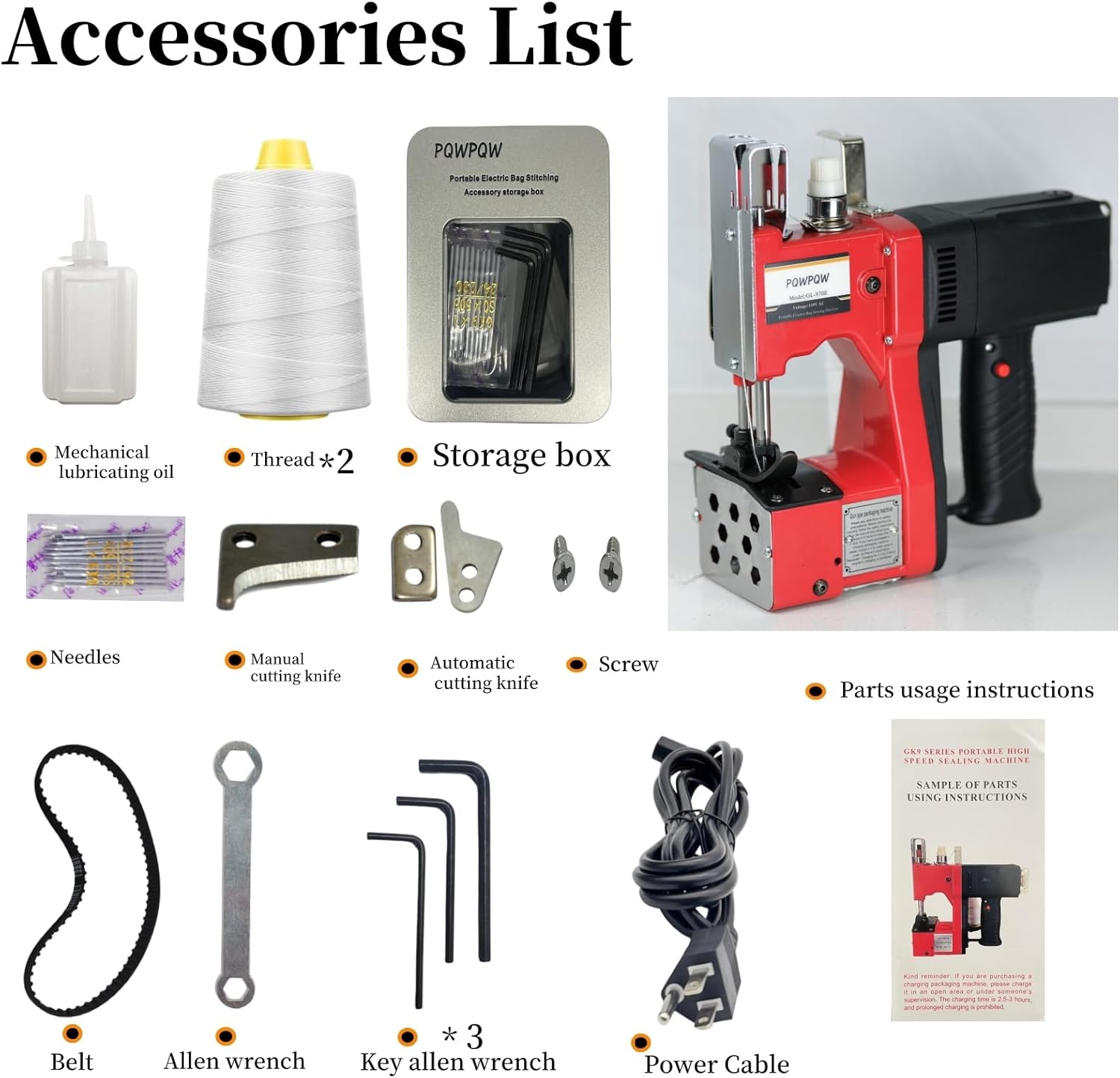 Bag Sewing Machine, 2s/bag Portable Bag Sewing Machine, Industrial Bag Closing Machine for Packing Woven Bags Non-woven Fabrics Leather (Red, Corded - 110V)