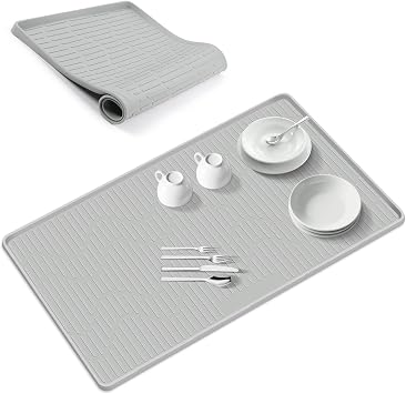 22" x 19" Silicone Dish Drying Mat for Kitchen Lanstics Drying Kitchen Mat | Versatile Silicone Mat for Dishes Non-Slip Drying Mat Fast Dry Kitchen Counter Drying Mat for Home Coffee Bar Accessories