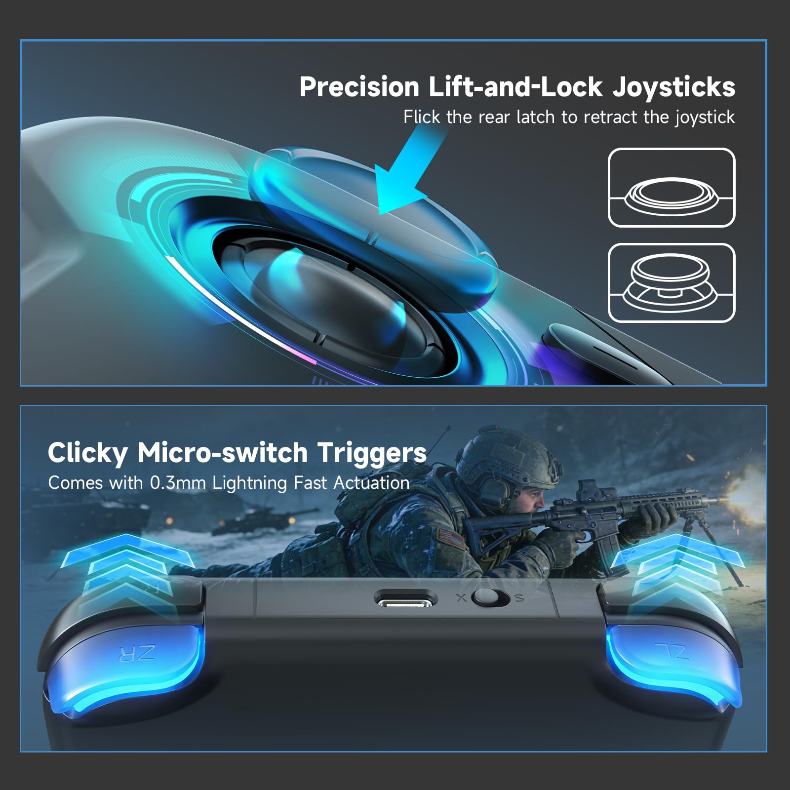 AceGamer Pocket Controller, Mando inalámbrico para Switch/PC/iOS/Android, minicontrolador con Joystick, Turbo, Sensor giroscópico de 6 Ejes y activación con un Solo botón（Negro）