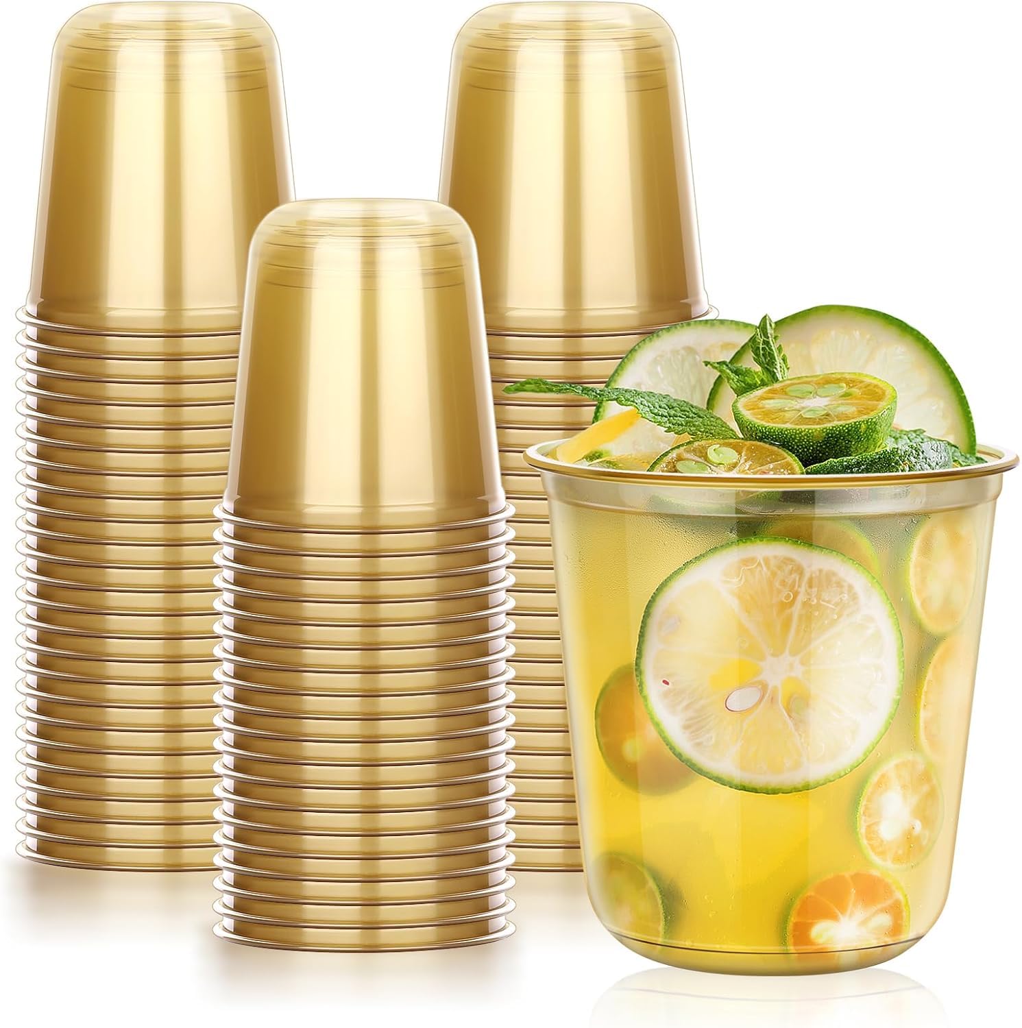 KesaPlan 100Pcs 12oz Gold Plastic Party Cups, Disposable Wine Cocktail Cups