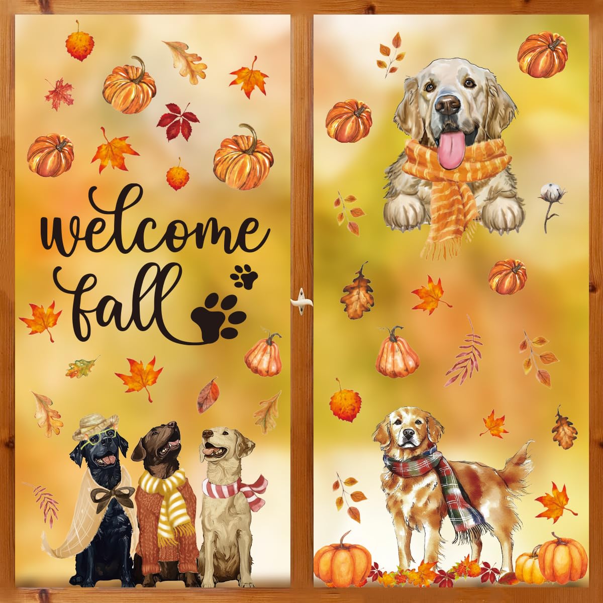 Horaldaily 68 PCS Large Size Fall Window Cling Sticker, Thanksgiving Autumn Harvest Dogs Pumpkin Leaves for Home Party Supplies Shop Window Glass Display Decoration