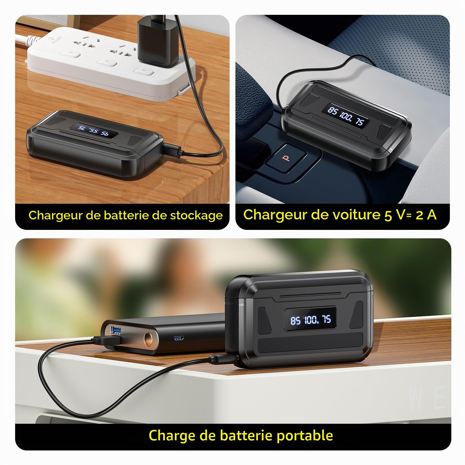 Lot de 3 Batteries Hero 12 avec Chargeur pour Go-Pro Hero 12/11/10/9 Black, Chargeur de Batterie 3 canaux avec écran LCD, Fente pour Carte TF, Convient à Basse température, Chargeur