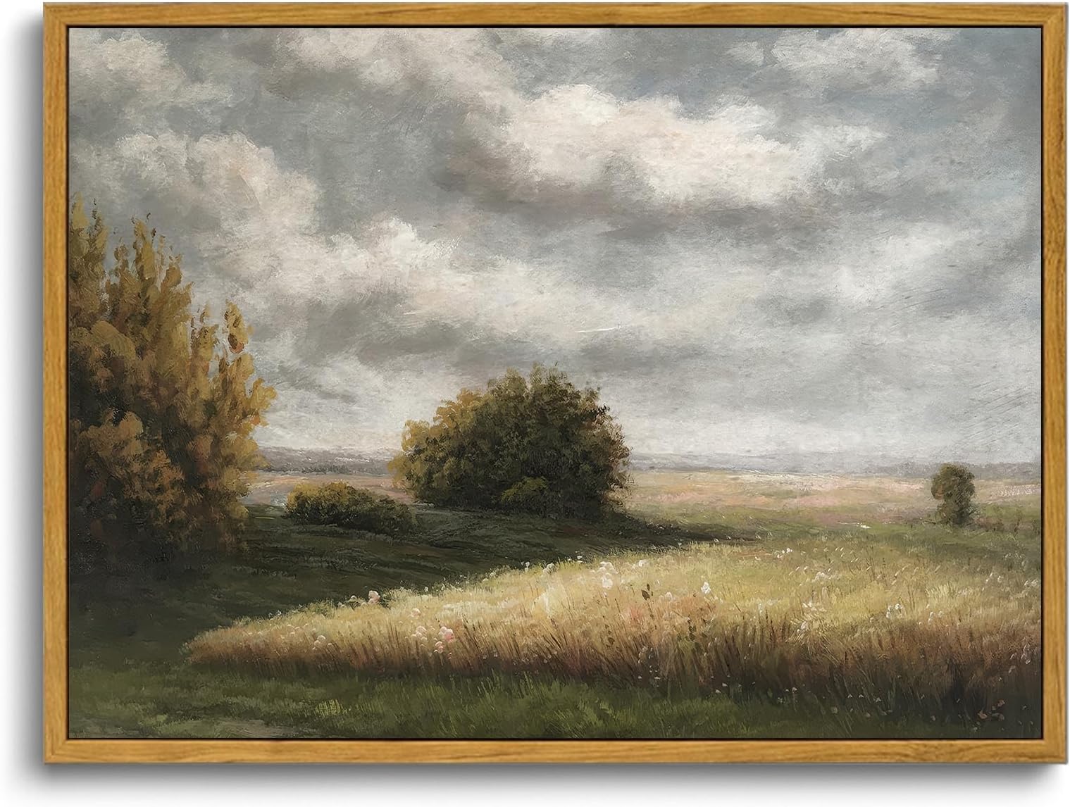 OIQArtOIQ Vintage Landscape Canvas Wall Art Framed Natural Scenery Painting Artwork Prints France Country Wilderness Farmhouse Decor Pictures Kitchen Bedroom Living Room Bathroom