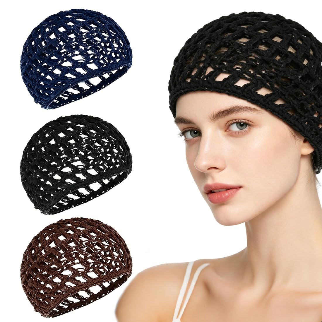 Cuffia per Capelli Retine in Maglia Lavorata all'Uncinetto Traspirante per Dormire Doccia Trucco Accessori Unisex