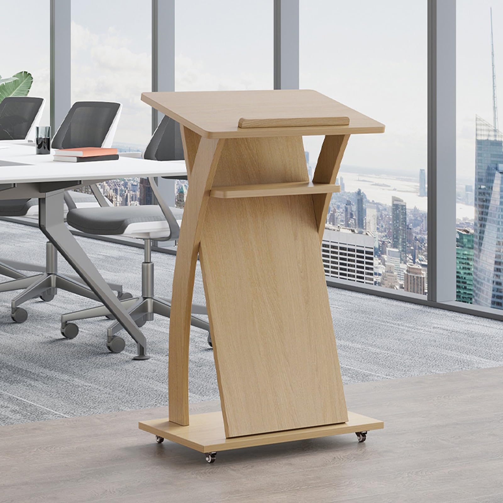 Générique Pupitre Mobile, pupitre de Parole en Bois, Bureau Debout avec roulettes, Support pour Ordinateur Portable à roulettes pour Salle de Classe, églises, Auditorium, Salle de réunion (Gris)