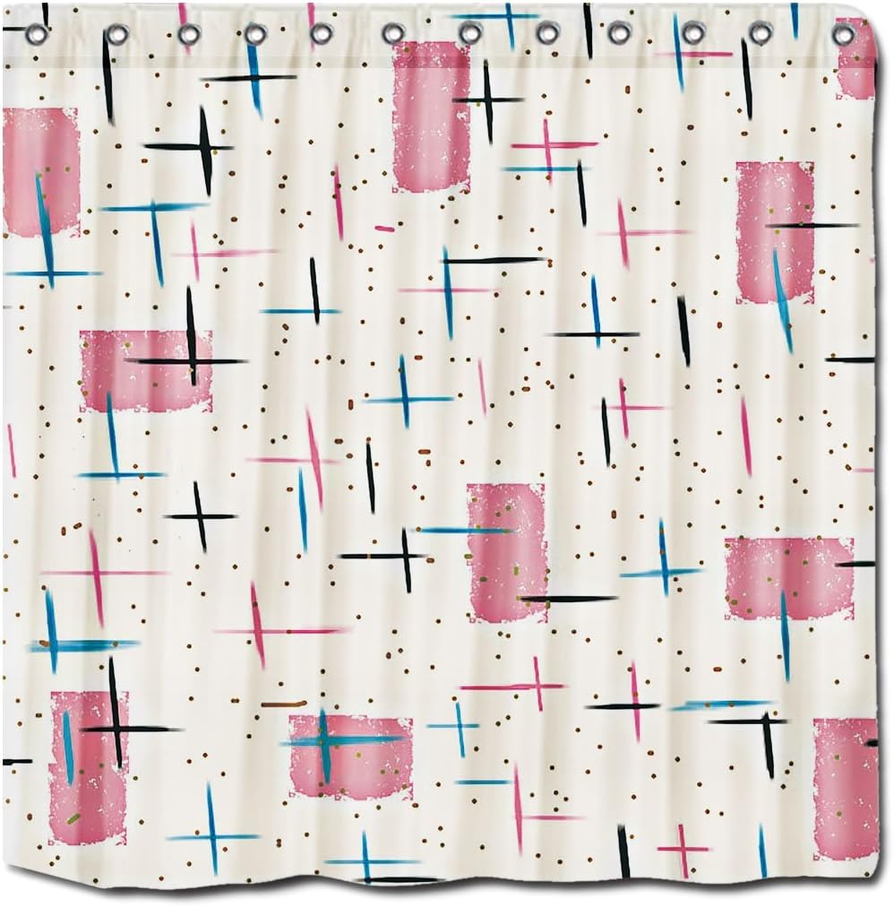 YYT Shower Curtains Retro Atomic Pink Pattern Shower Curtain