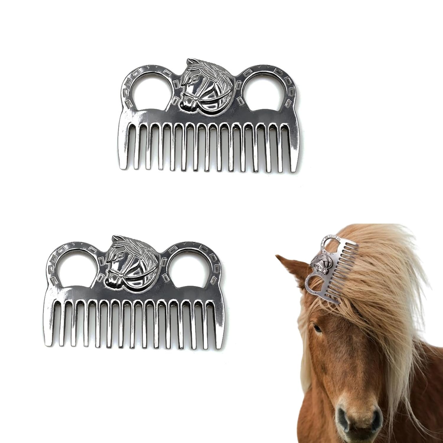 Metal Horse Comb,2 PCS Horse Hair Comb Professional Horse Grooming Kit Portable Metal Horse Mane And Tail Comb for Horse Grooming Care(Silver,10CM)