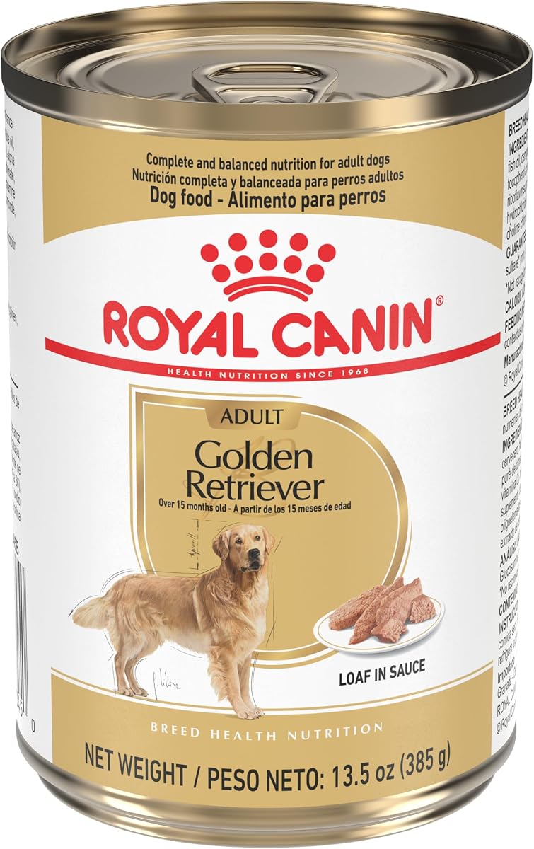 Alimento húmedo para perros adultos Golden Retriever, 13.5 oz, paquete de 12 | Apoyo para la piel y el pelaje, salud del corazón, para Golden Retrievers adultos mayores de 15 meses, pan en salsa, desarrollado por veterinarios