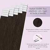 Fshine Extention Cheveux Naturelles Adhesif 50 g 45 cm Brun Fonce, Naturel - 3