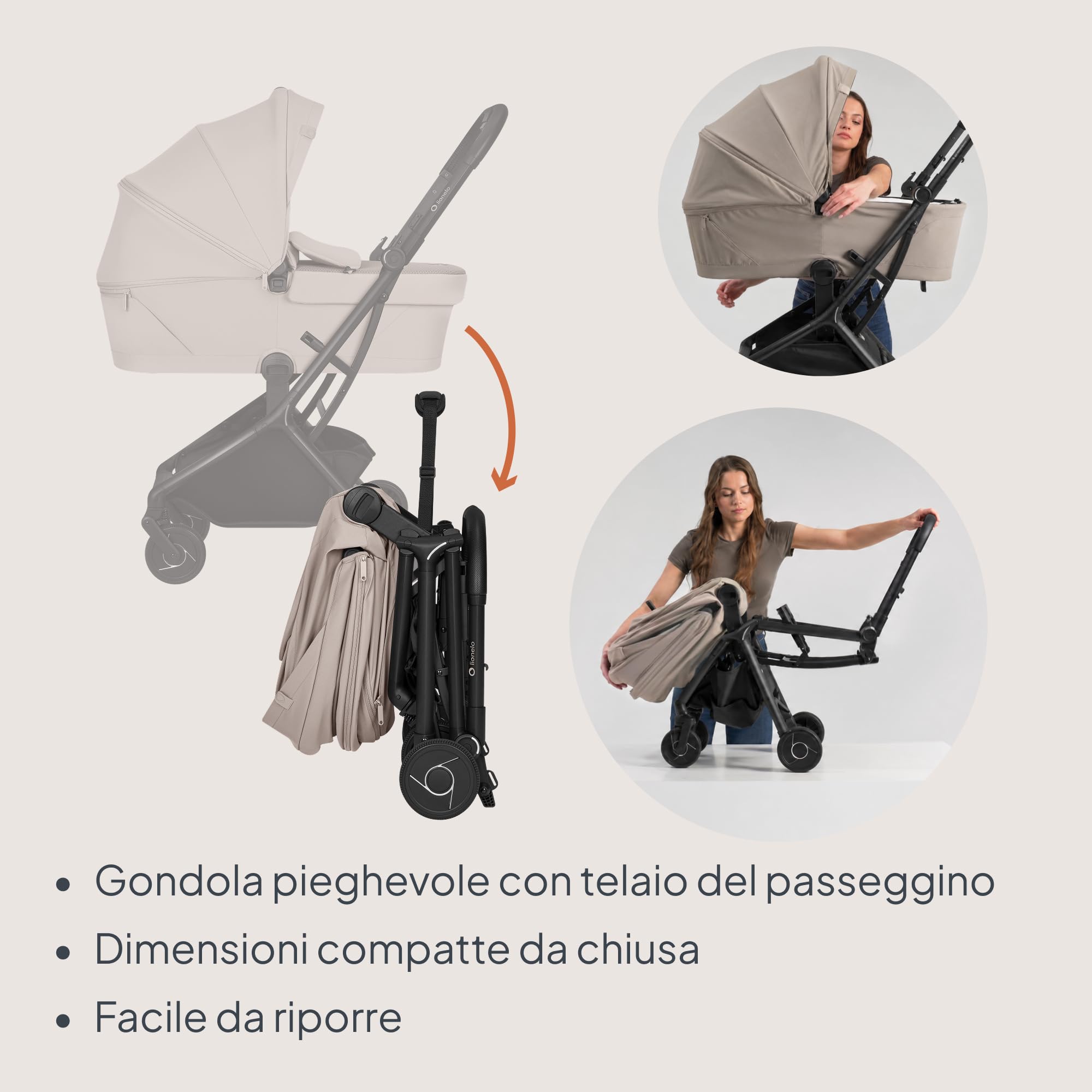 Lionelo Sia Flex Passeggino 2 in 1 (0-4 anni, 0-22 kg) Navicella Pieghevole | Ultraleggero, Compatto da Città, Chiusura con una Mano, UPF50+, Ventilazione 3D, Fibbia Magnetica, Posizione Sdraiata