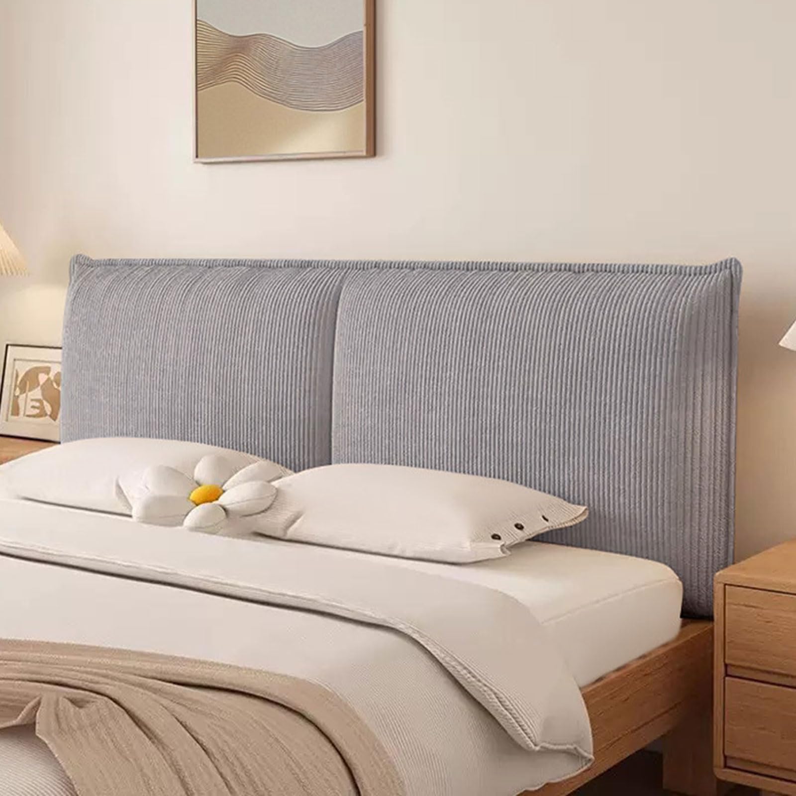 Upholstered Corduroy Headboard Cover / Headboard Cushion for Queen King Size Double Single Bed Backrest, Washable Thicken Padding Headboards Dustproof Protector Cover(With headboard-150x60x6cm,Gray)