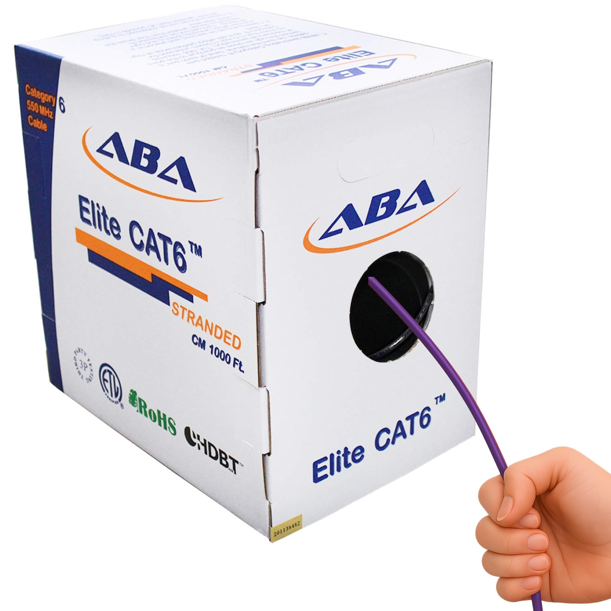 Elite Cat6 24AWG Stranded - CM, 1000ft, Unshielded, More Flexible, Bare Copper, 550MHz, ETL Listed & UL Listed, Bulk Ethernet Cable, Easy Pull Box,