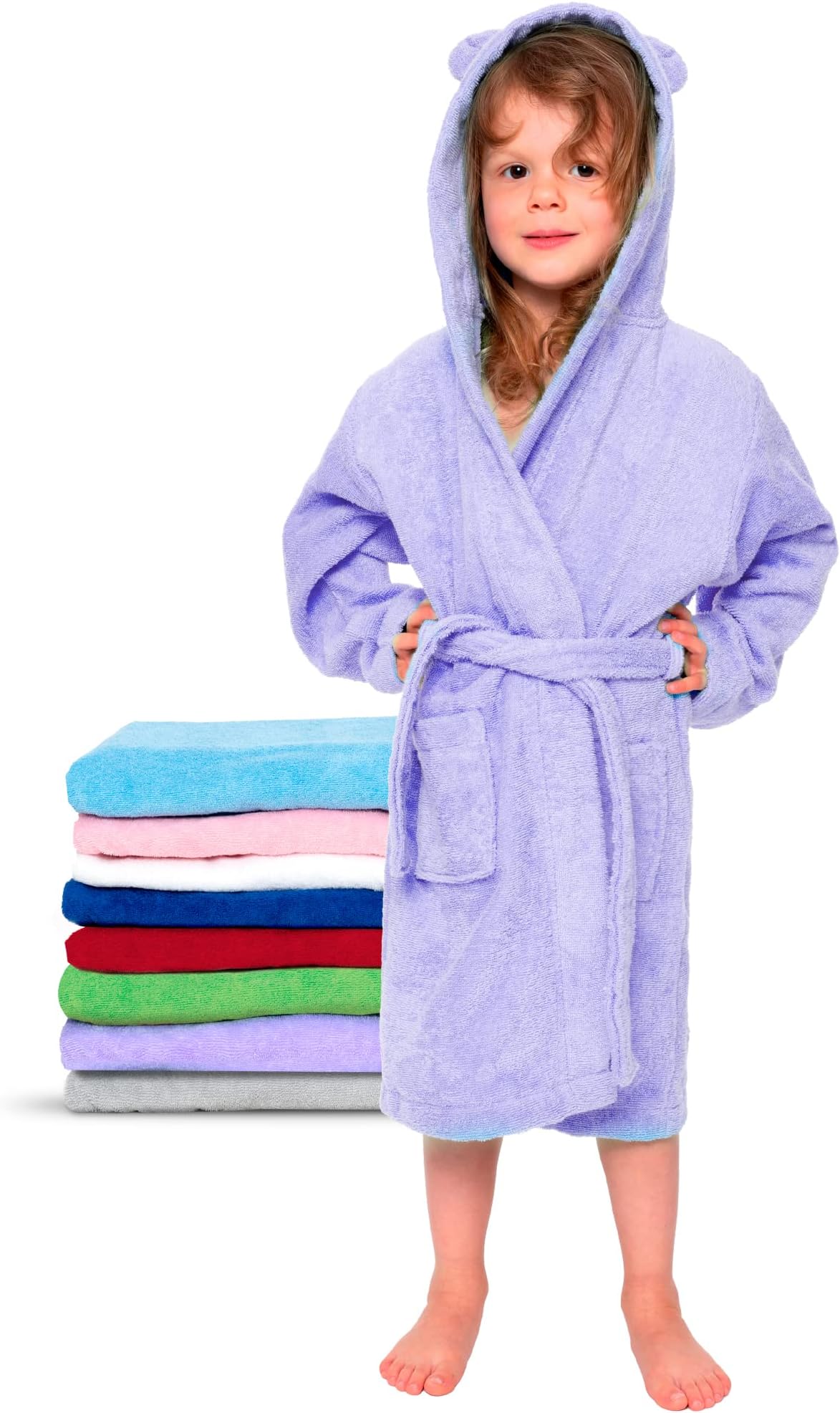 TwinzenBathrobe Kids for Boys & Girls - 100% Cotton OEKO-TEX - Belt, 2 Pockets, Hood with Ears