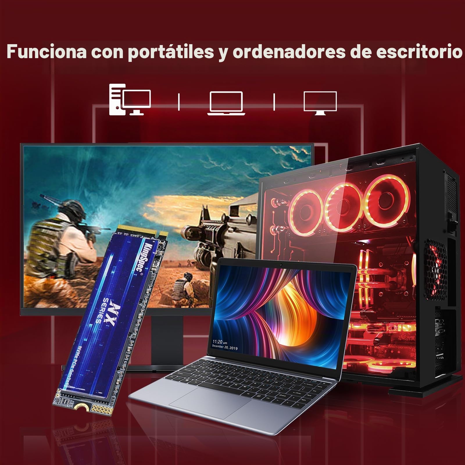 Kingspec NX Series Gen3x4 NVMe M.2 SSD de 1TB, hasta 3500 MB/s, Unidad Interna de Estado sólido 3D NAND Flash M2 2280, para Escritorio y portátil