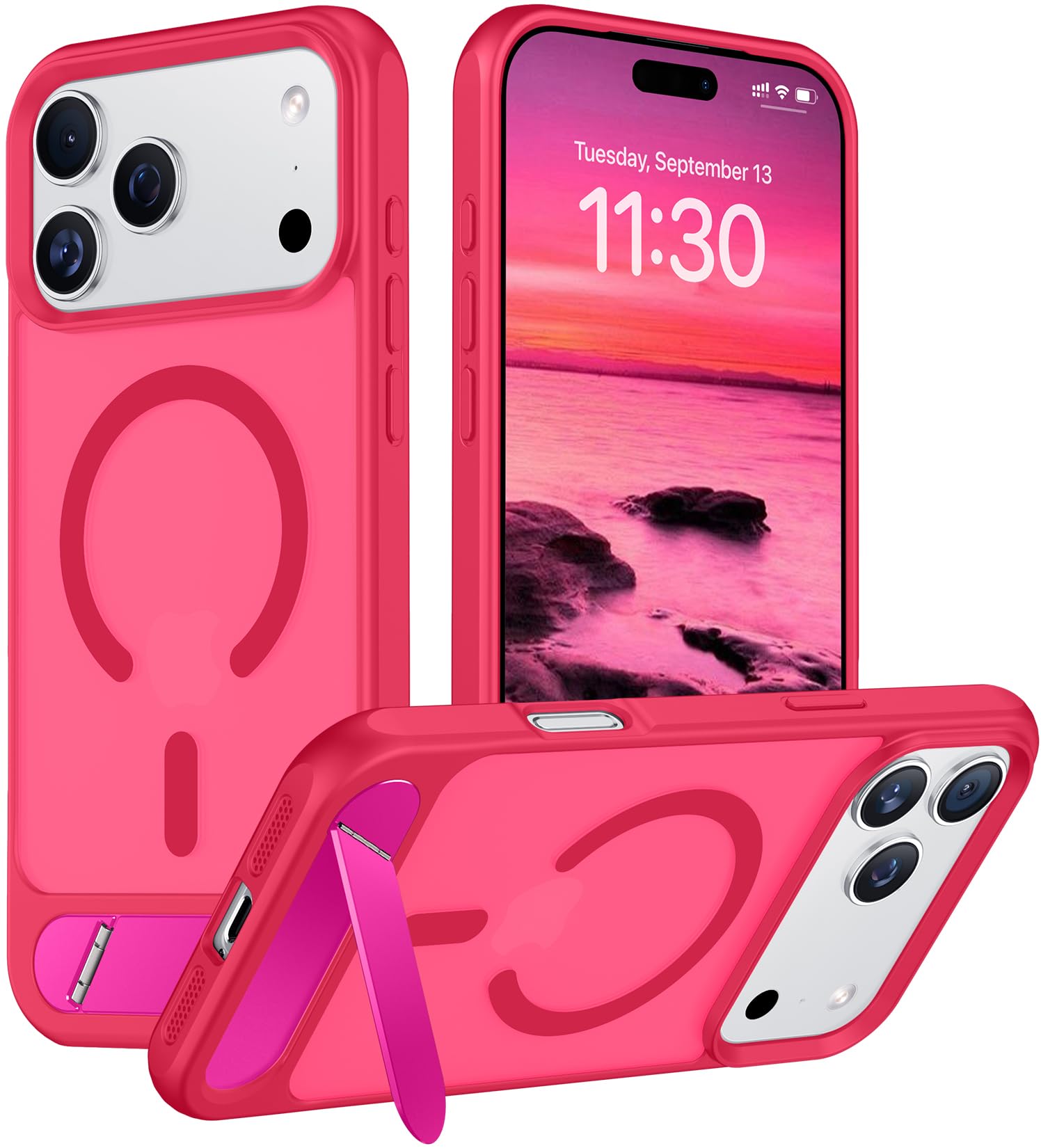 Temdan Magnetic for iPhone 18 Pro Case/iPhone 17 Pro Case Stand Hot Pink