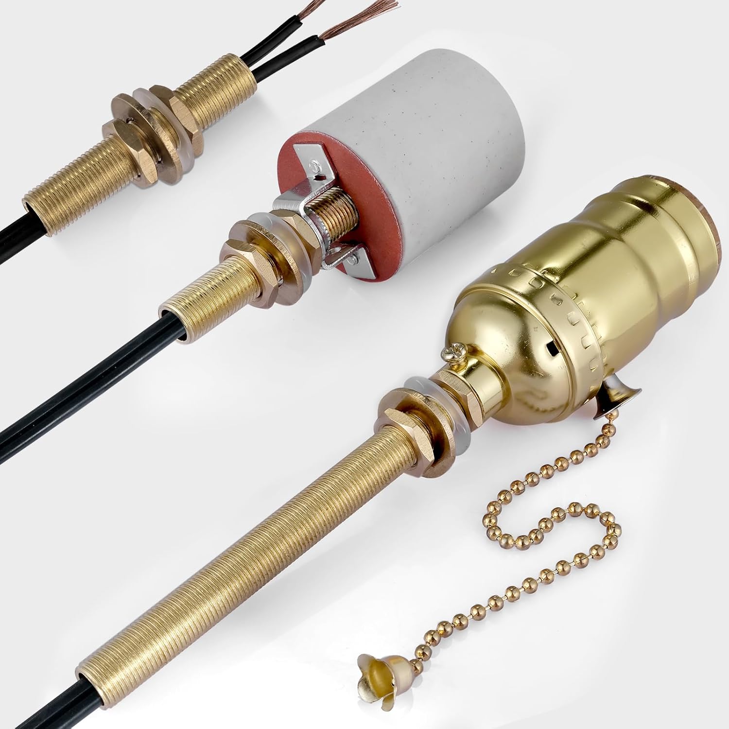 Brass Lamp Hardware - Threaded Pipe Rods & Assortment Including 10" Pipe Nipples, Washers & Locknuts
