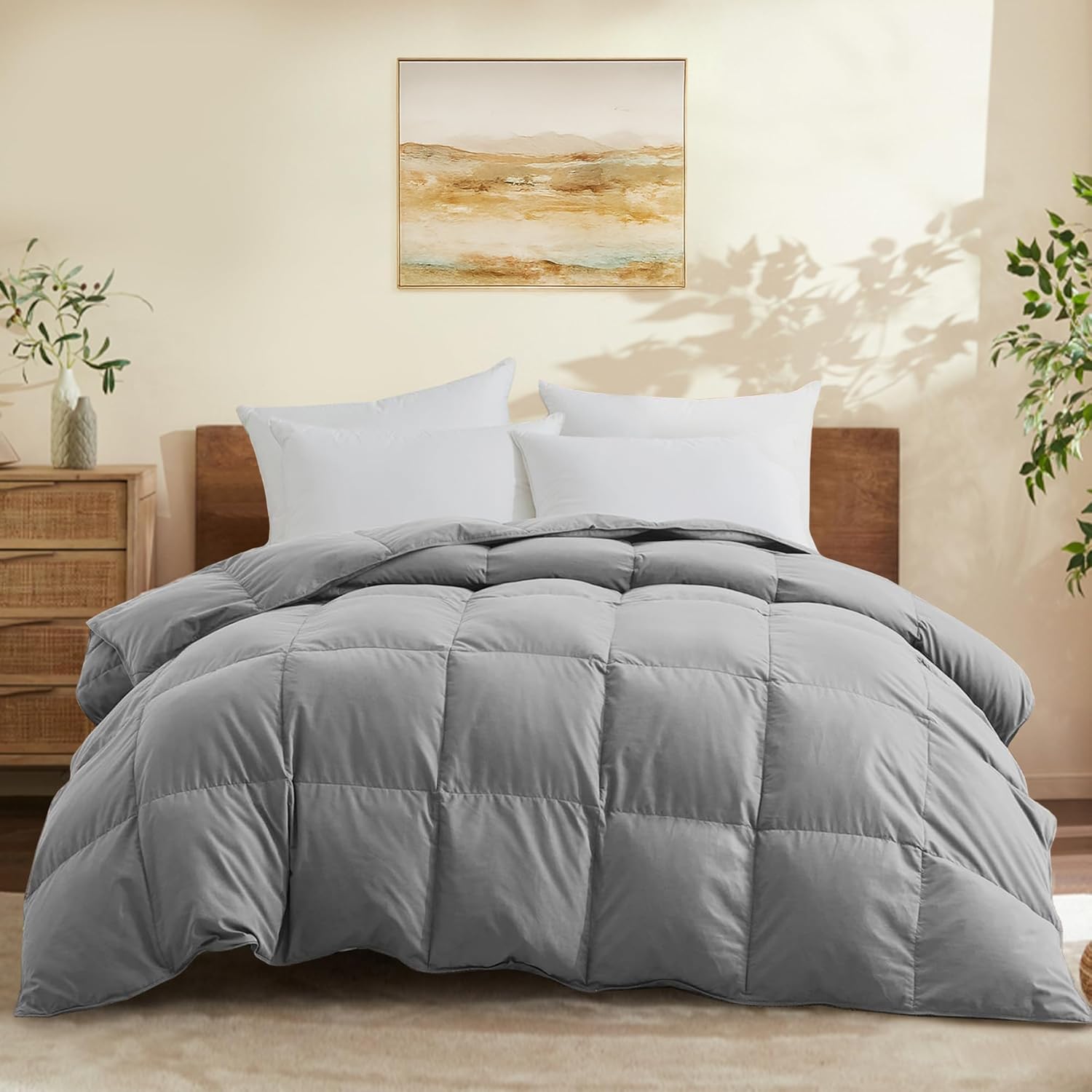 Joysoul Queen Size Down Comforter - All Season Ultra Soft Goose Down & Feather Fiber Fill, Luxury Hotel Dark Gray Duvet Insert with Corner Tabs (88" X 88")