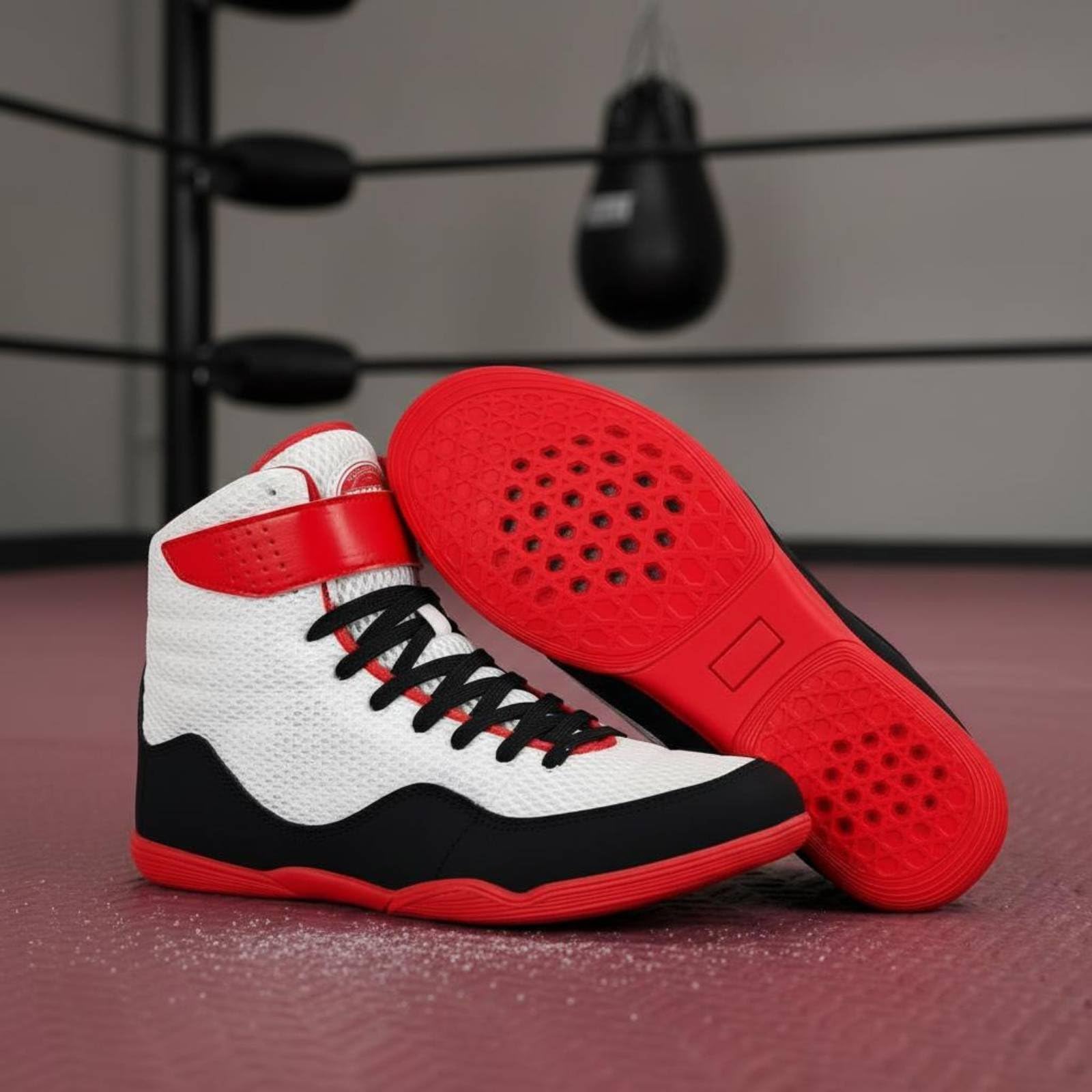 predolo Scarpe da Wrestling a Stivaletto Ammortizzanti Stivaletti da Pugilato Suola Antiscivolo Scarpe Pugilato Alte per Lottatori, Pugili, Palestra