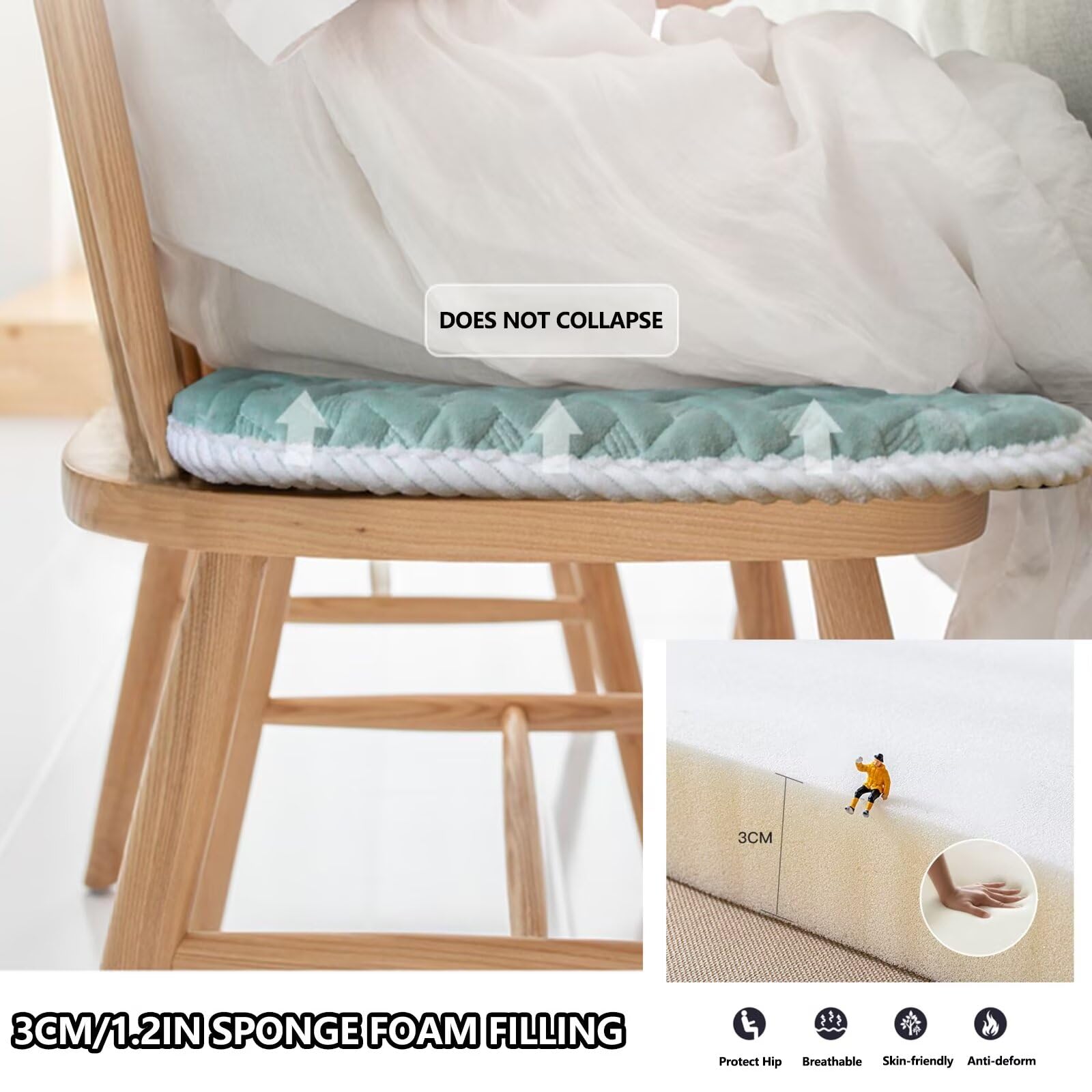 Juego de 6 cojines trapezoidales para sillas de cocina, fundas extraíbles de terciopelo con cierre de cremallera, cojines de asiento antracita cálida para sillas de comedor