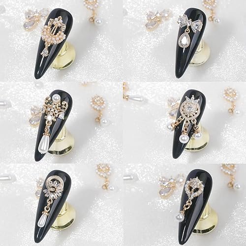 Miniatura 2 de 12 dijes dorados para uñas, arte de uñas de aleación de metal, arte de uñas de circón, perla de cristal, diamantes de imitación, joyería de uñas de