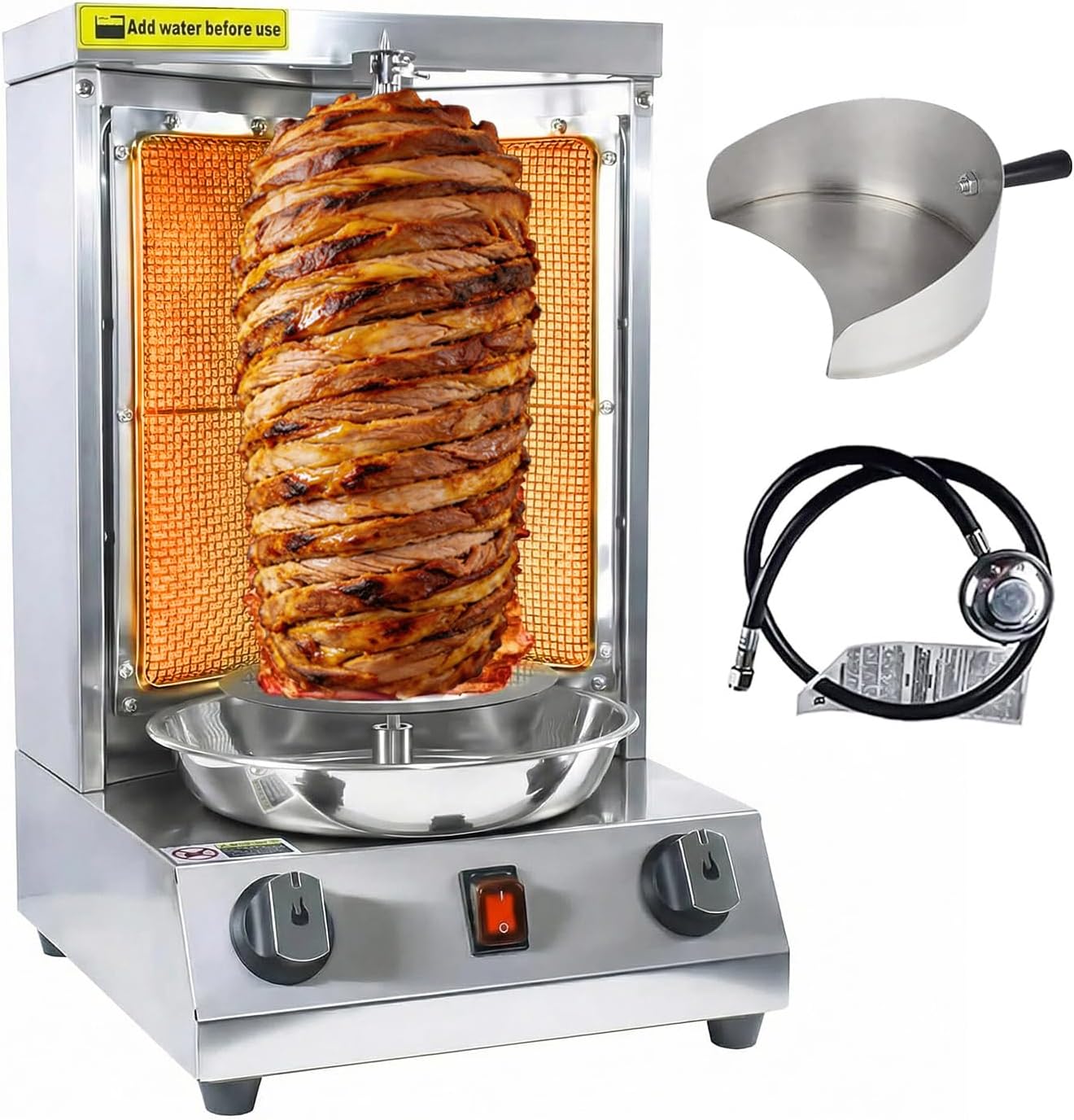 KOOTEN Shawarma Machine Vertical Propane Gyro Machine Chicken Roaster Machine Doner Kebab Machine wih 2 Burners and Meat Catch Pan