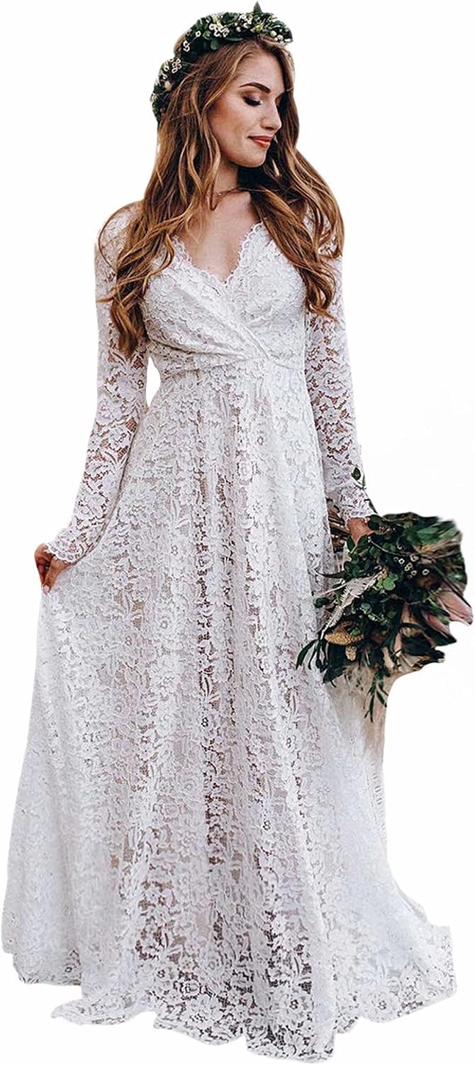 Women's Lace Mermaid Wedding Dresses for Bride Sexy V Neck Long Bridal Gowns LAW100