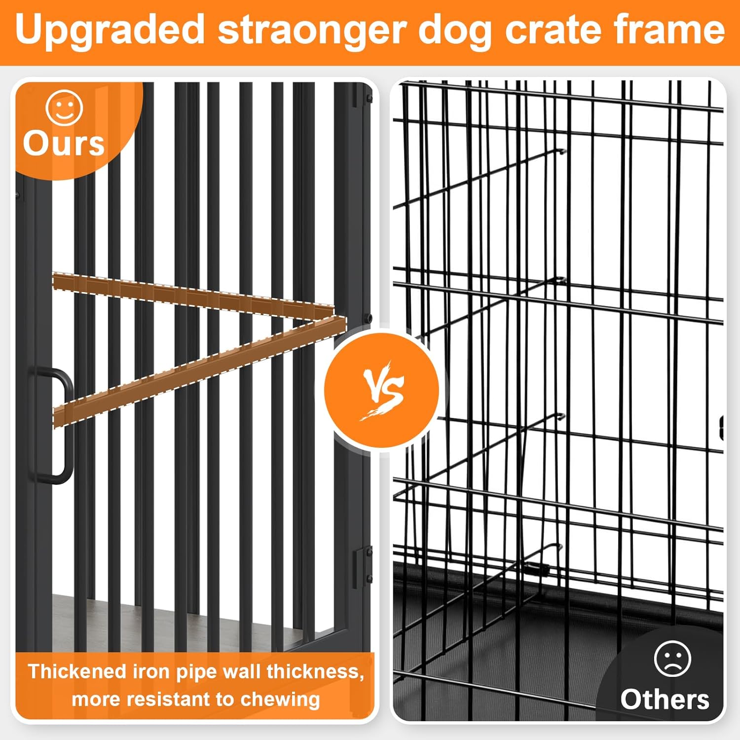 Large Dog Crate Furniture with Drawer Storage | Large Indoor Wood Dog Kennel | Heavy Duty Metal Dog Cage Table | 103×60×80CM - Rustic Grey - Image 4