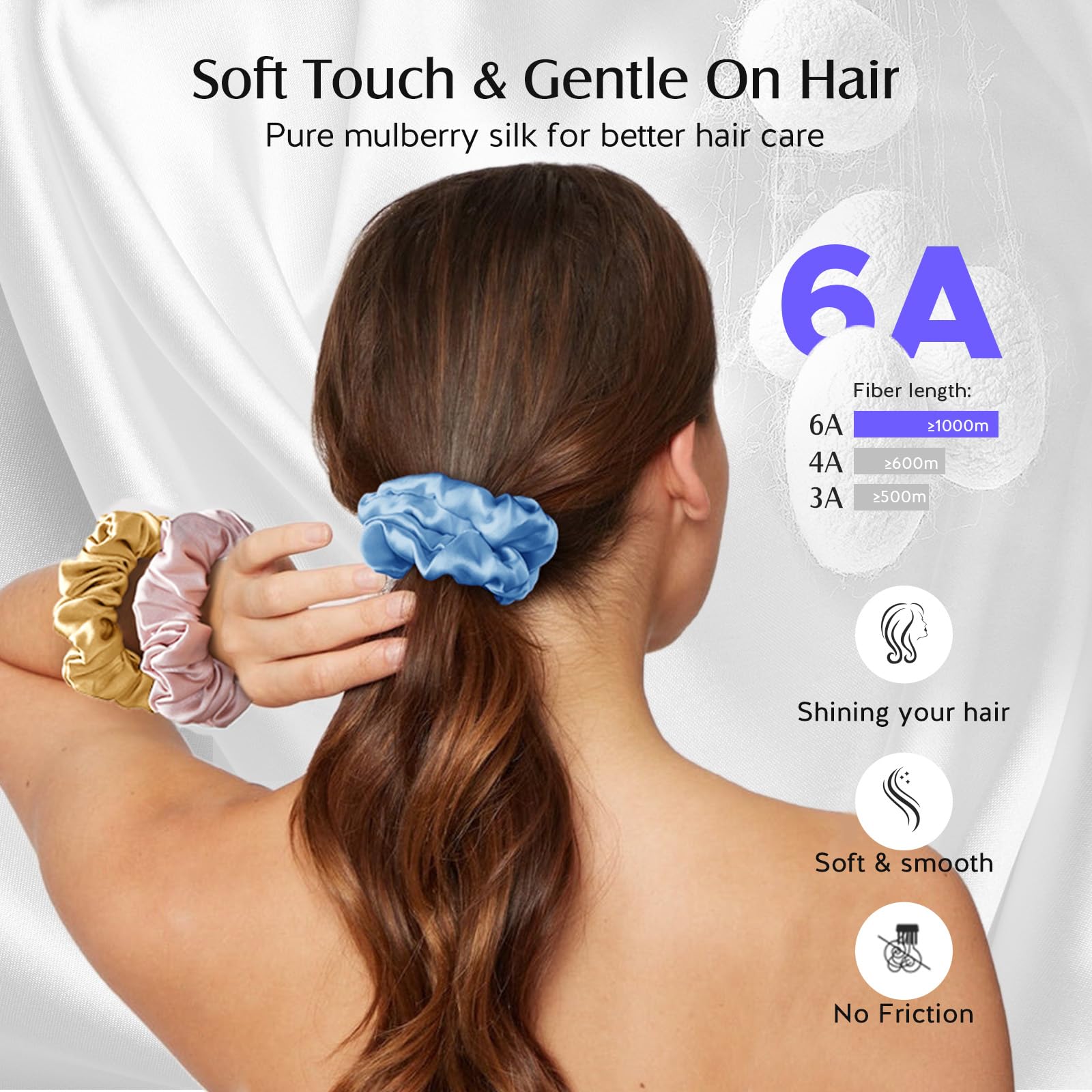3 Pack Silk Scrunchies - 22 Momme 6A Mulberry Hair Ties for All Hair Types Silk Scrunchies - Desert Sand | Mulberry Park Silk main image 2