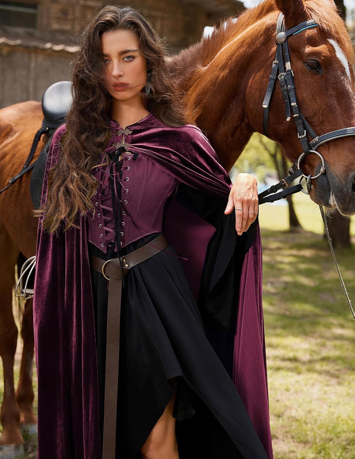 Scarlet Darkness Renaissance Velvet Hooded Cape Medieval Witch Cloak Hobbit Costume for Women Men - Image 7