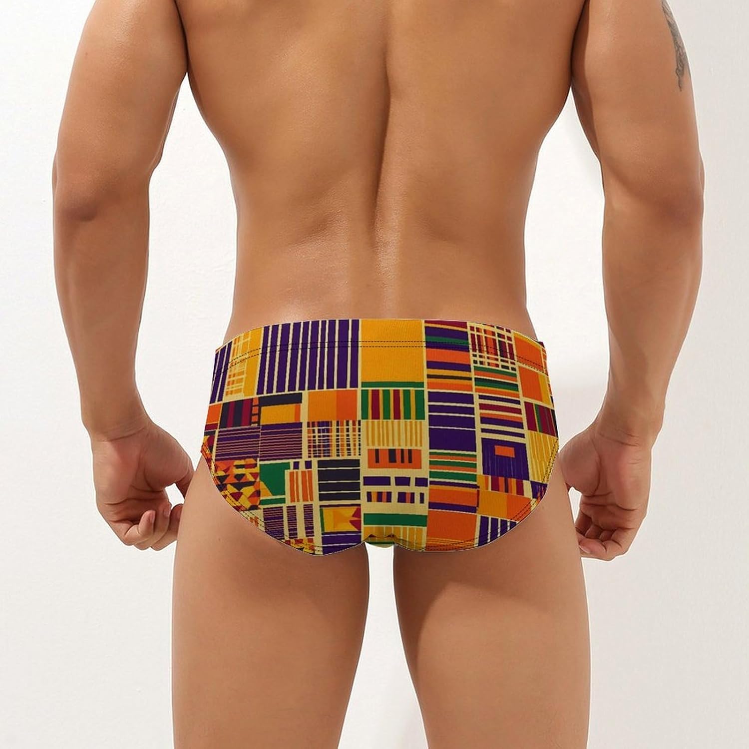 Kente Cloth Pattern Mens Swim Briefs Print Bikini Swimwear Sport Swimsuit Surf Shorts Trunks