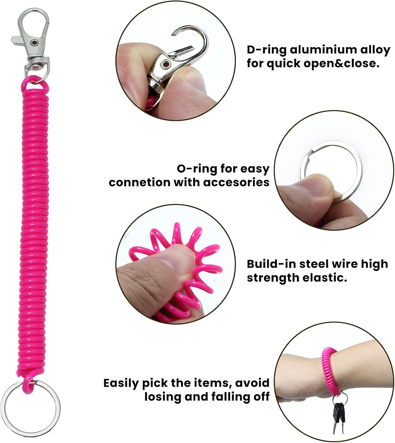 8 Pcs Retractable Keychain, Retractable Spring Coil Keychain Theftproof Anti-lost Stretch Cord Safety Key Ring with Metal Lobster Clasp for Keys Wallet Cellphone - Image 3