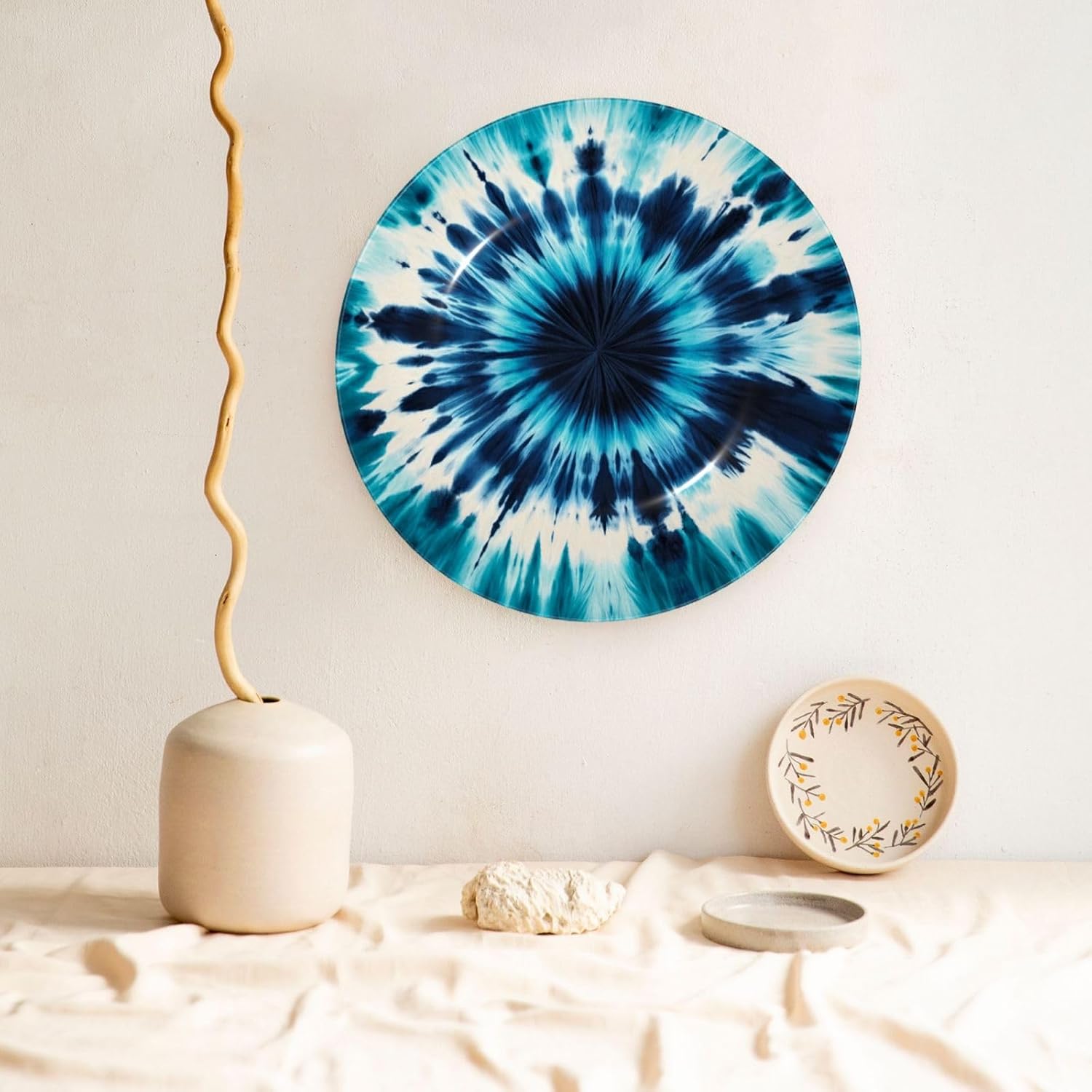 Blue-Sea-Tie-Dye 10 Inch Decorative Plate With Stand, Elegant Display Wall Plate For Home Decor