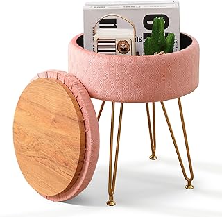 Cpintltr Foot Stool Velvet Storage Ottoman with Removable Lid Round Sofa Stools Foot Rest