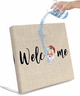 Outdoor Waterproof Cushion Covers Welcome Words on Linen Replacement Stretch Seat Slipcover for Patio,Vintage Santa Claus Chair Couch Sofa Covers Furniture Protector Set of 2,22x20IN