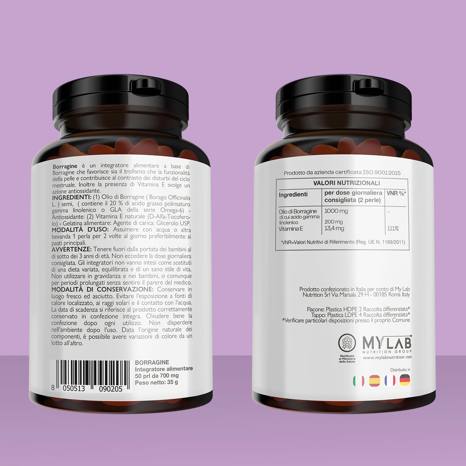 Nutracle Borragine perle da 700 mg Integratore per pelle e capelli - Olio di Borragine ricco di Acido Gamma Linoleico (GLA 20% Omega 6) Disturbi ciclo mestruale, acne (50 perle (confezione da 1))