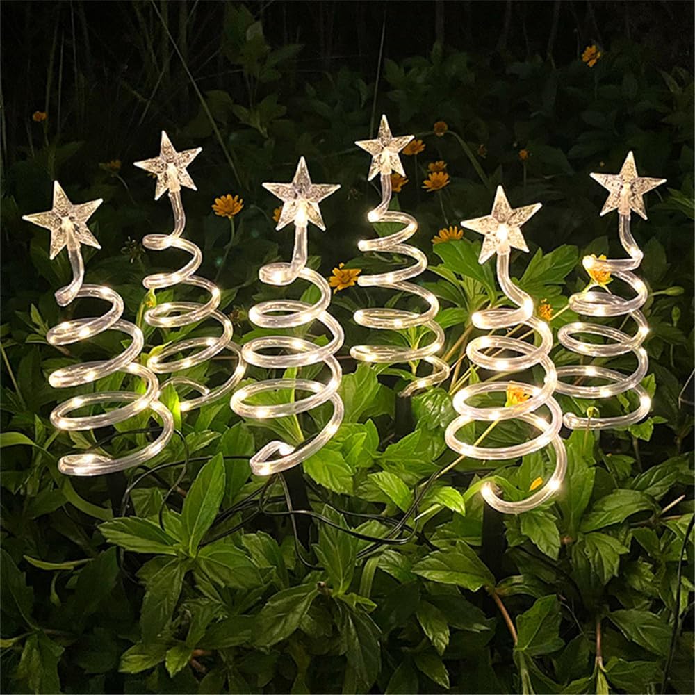 BomKra 6pcs/Set Solar LED Christmas Tree Decoration Spiral Christmas