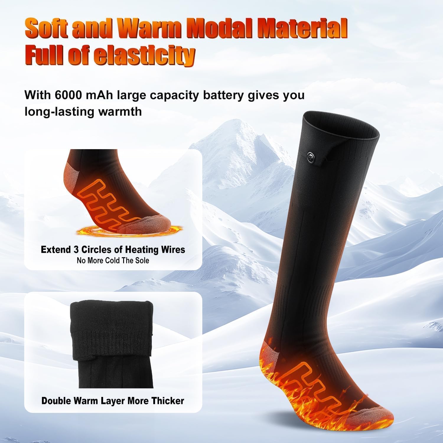 Heated Socks APP Control for Men Women, 6000mAh*2 Battery Heated Socks, Rechargeable Smart Foot Warmers Washable for Camping Fishing Cycling Skiing Skating Hiking - Image 3