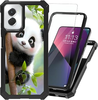 for Moto G Power 5G 2024 Case with Tempered Glass Screen Protector - Military Grade Shockproof Dual Layer Protection for Style-Conscious Men and Women, Cute Baby Panda