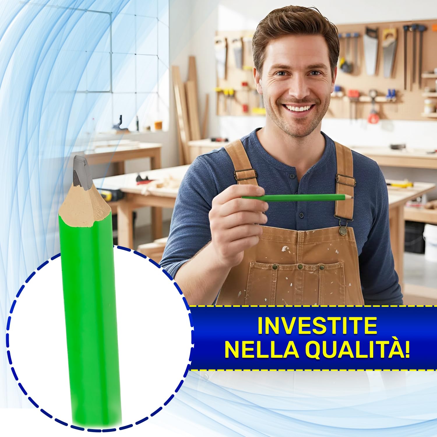 MONTERAL 12 Pezzi Matita da Cantiere da 250 mm con Grafite 4H - Matita Muratore Hanno Fusto di Colore Verde - Adatto per Superfici in Calcestruzzo e Mattoni